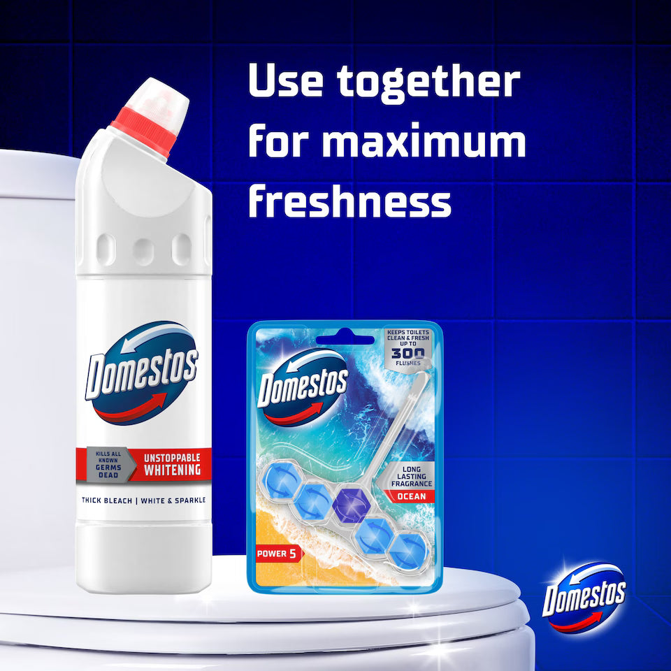 Domestos White & Sparkle Thick Bleach – Case of 9 x 750ml | Kills 99.9% of Germs | Whitening & Limescale Protection | Fresh Scent