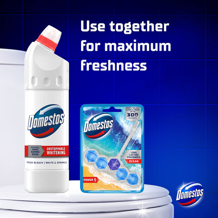 Domestos White & Sparkle Thick Bleach – Case of 9 x 750ml | Kills 99.9% of Germs | Whitening & Limescale Protection | Fresh Scent
