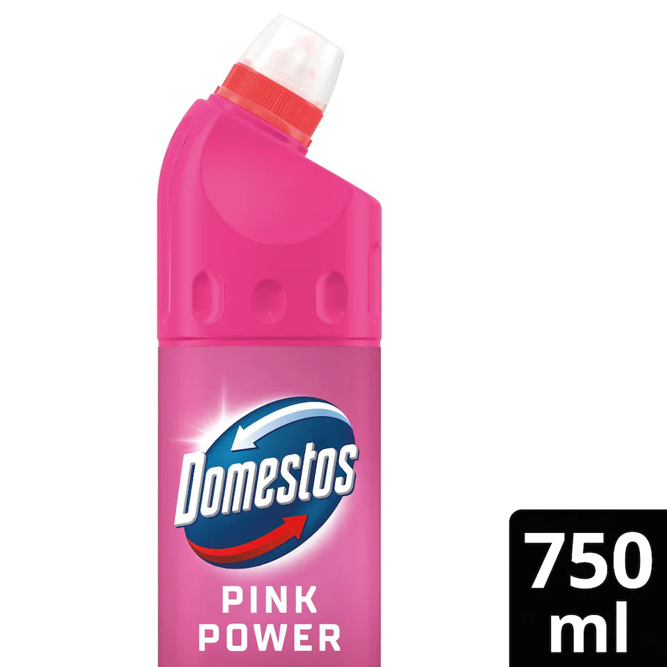 Domestos Pink Power Thick Bleach – Case of 9 x 750ml | Kills 99.9% of Germs | Limescale Protection | Fresh Pink Scent