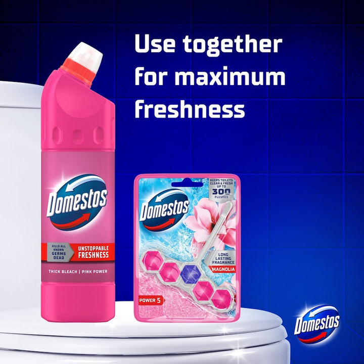 Domestos Pink Power Thick Bleach – Case of 9 x 750ml | Kills 99.9% of Germs | Limescale Protection | Fresh Pink Scent