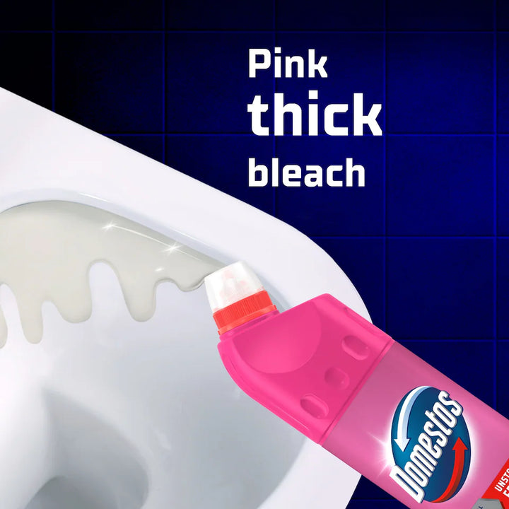 Domestos Pink Power Thick Bleach – Case of 9 x 750ml | Kills 99.9% of Germs | Limescale Protection | Fresh Pink Scent