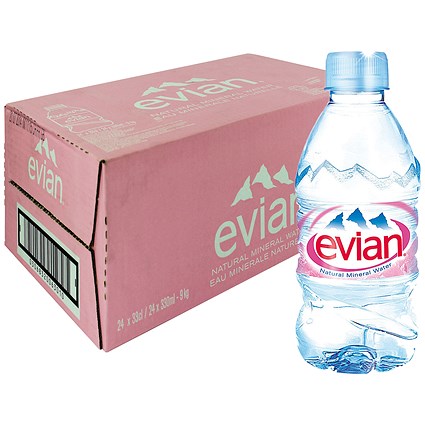 Evian Natural Spring Water – 24 x 330ml Bottles | Zero Sugar & Calories | Pure, Refreshing Hydration