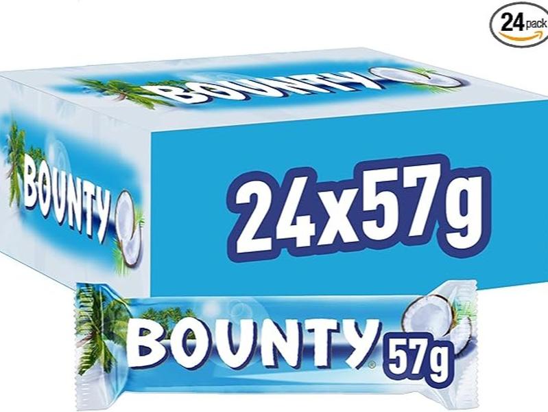 Bounty Coconut & Milk Chocolate Duo Bars – Bulk Sharing Box of 24 x 57g Packs | Smooth Milk Chocolate with Moist Coconut Filling | Ideal for Parties, Gifting & Stocking Up