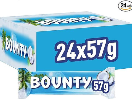 Bounty Coconut & Milk Chocolate Duo Bars – Bulk Sharing Box of 24 x 57g Packs | Smooth Milk Chocolate with Moist Coconut Filling | Ideal for Parties, Gifting & Stocking Up