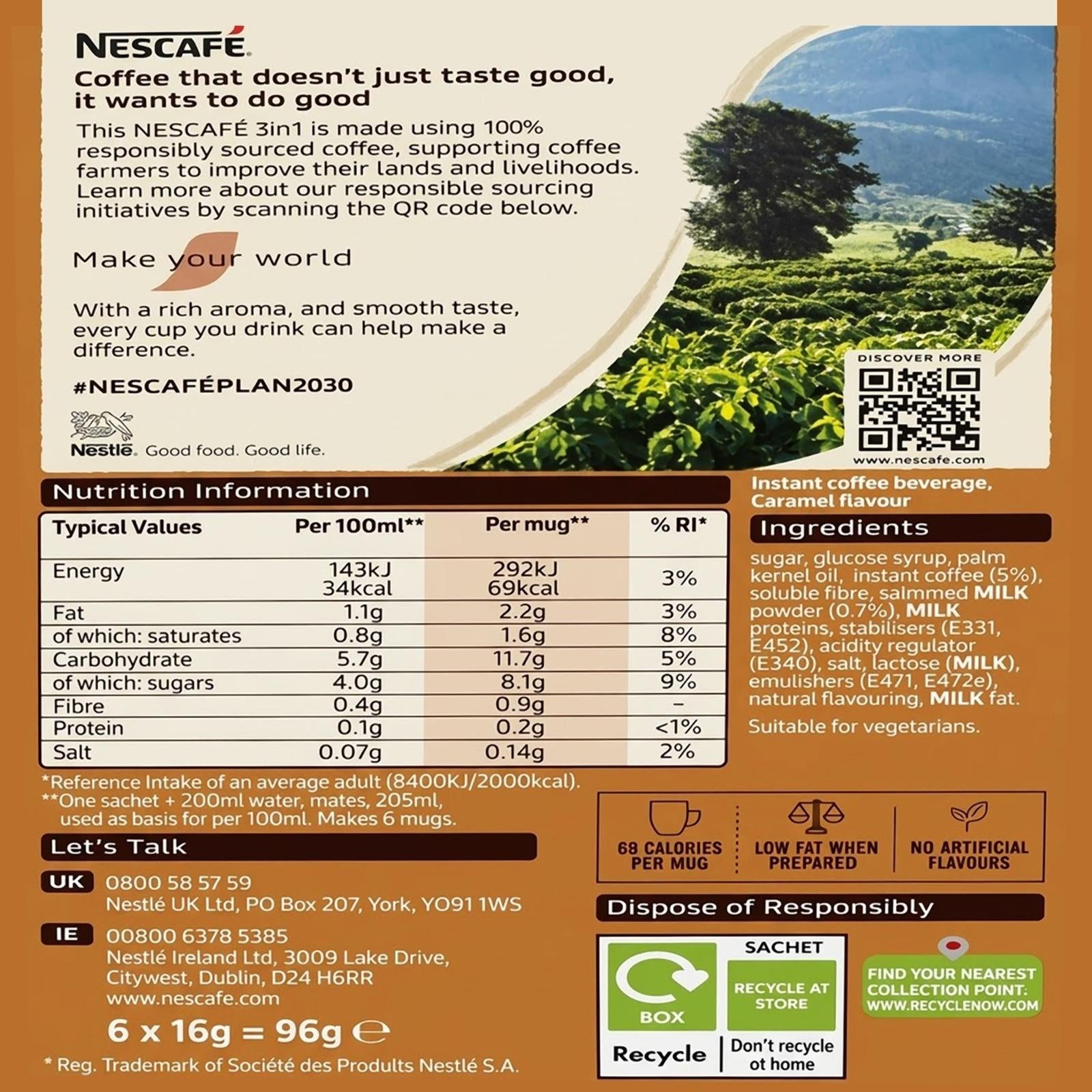 Nescafé 2in1 & 3in1 Instant Coffee | Original, Caramel & Smooth Rich Flavours | 11 x 6 Sachets