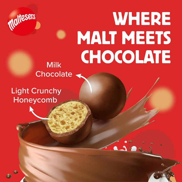 Maltesers Milk Chocolate 25 x 37g | Crunchy Malted Honeycomb Centers | Smooth Milk Chocolate Snack | Party & Office Treats