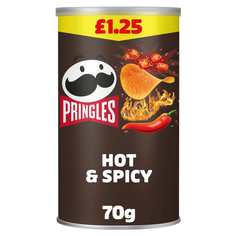Pringles Hot & Spicy Crisps 12 x 70g | PM £1.25 Price Marked Pack | Sharing Tubes