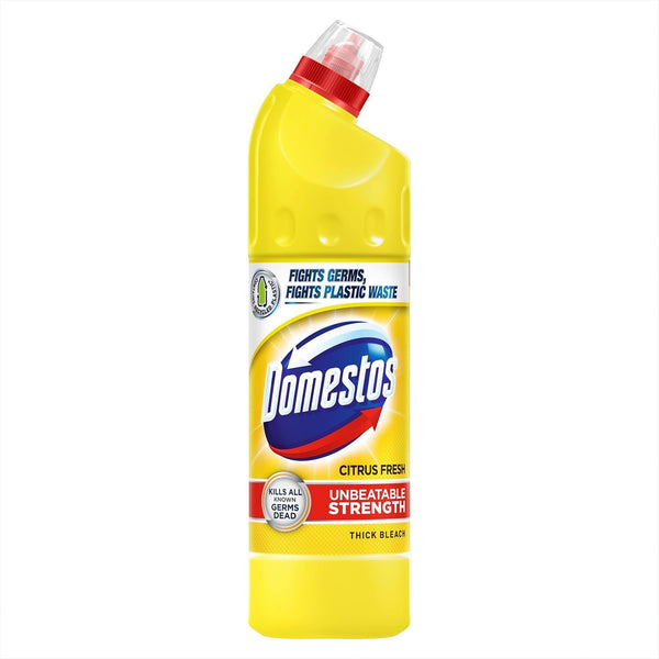 Domestos Thick Bleach Citrus Fresh Multi-Purpose Disinfectant Anti-Bacterial Surface Cleaner Gel Limescale Remover for Toilet, Bathroom and Kitchen, 750ml – Case of 9