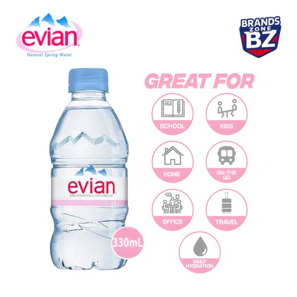 Evian Natural Spring Water – 24 x 330ml Bottles | Zero Sugar & Calories | Pure, Refreshing Hydration