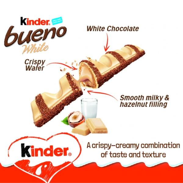 Kinder Bueno White Chocolate Bars – 15 × 39g Multipack | Hazelnut Cream & Crispy Wafer | Individually Wrapped | Bulk Value Share Pack (585g)