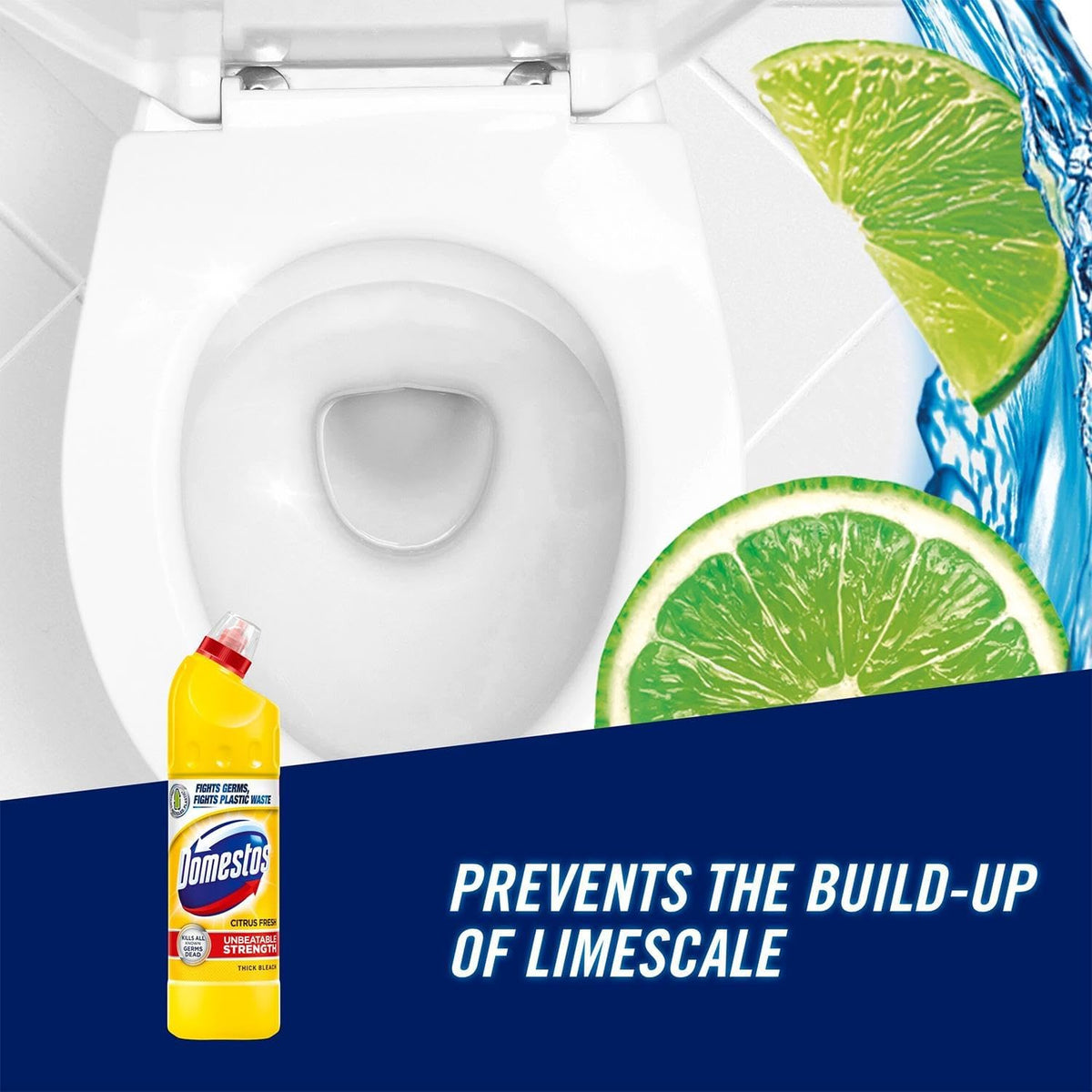 Domestos Thick Bleach Citrus Fresh Multi-Purpose Disinfectant Anti-Bacterial Surface Cleaner Gel Limescale Remover for Toilet, Bathroom and Kitchen, 750ml – Case of 9