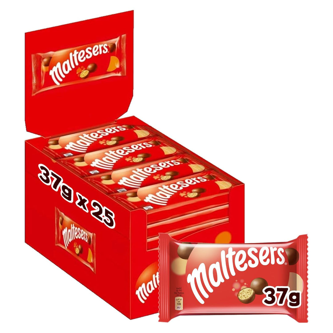 Maltesers Milk Chocolate 25 x 37g | Crunchy Malted Honeycomb Centers | Smooth Milk Chocolate Snack | Party & Office Treats