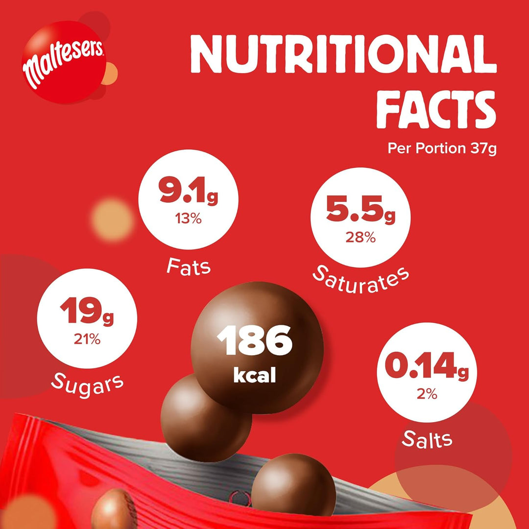 Maltesers Milk Chocolate 25 x 37g | Crunchy Malted Honeycomb Centers | Smooth Milk Chocolate Snack | Party & Office Treats