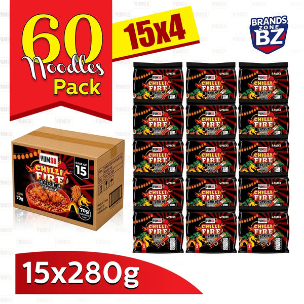 Yumsu Chilli Fire Extreme Flavour Instant Noodles, 15 x 70g (4 packs in 1)