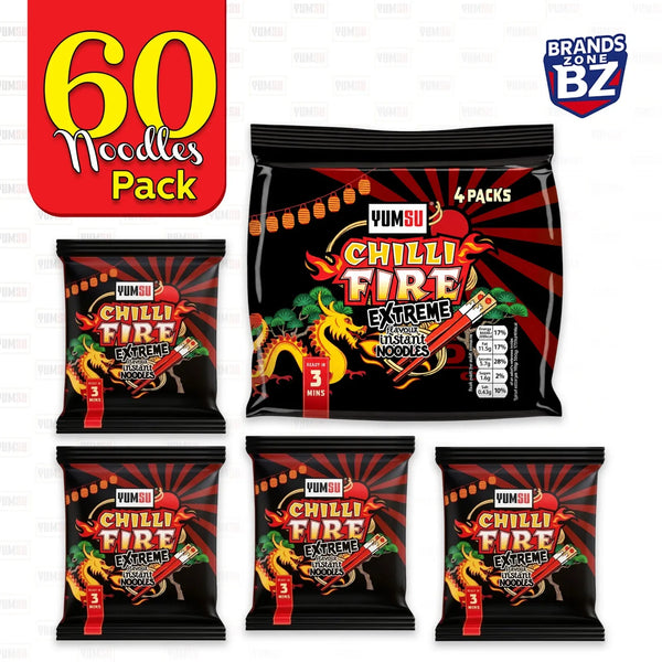 Yumsu Chilli Fire Extreme Flavour Instant Noodles, 15 x 70g (4 packs in 1)