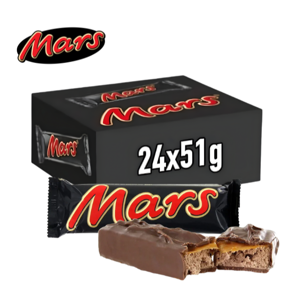 Mars Chocolate Bars – 24 x 51g | Classic Caramel & Nougat Coated in Milk Chocolate | Fresh Stock | Ideal for Sharing, Snacking & Gifting