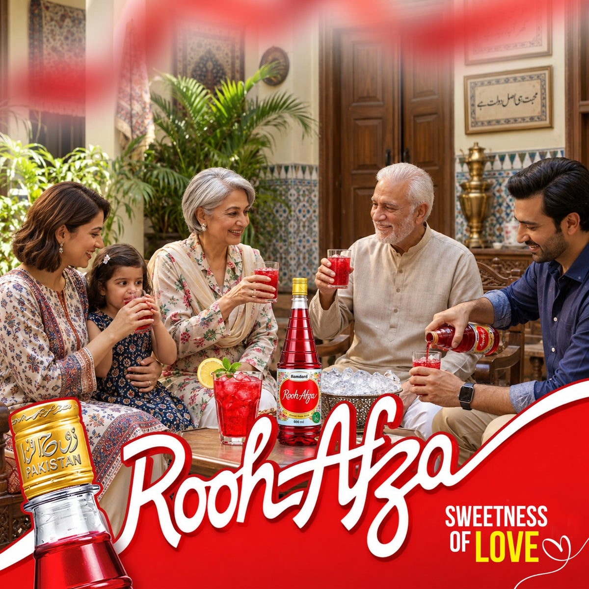 Rooh Afza Sharbat Syrup Drink 12 x 800ml | Rose Flavoured Summer Juice Concentrate