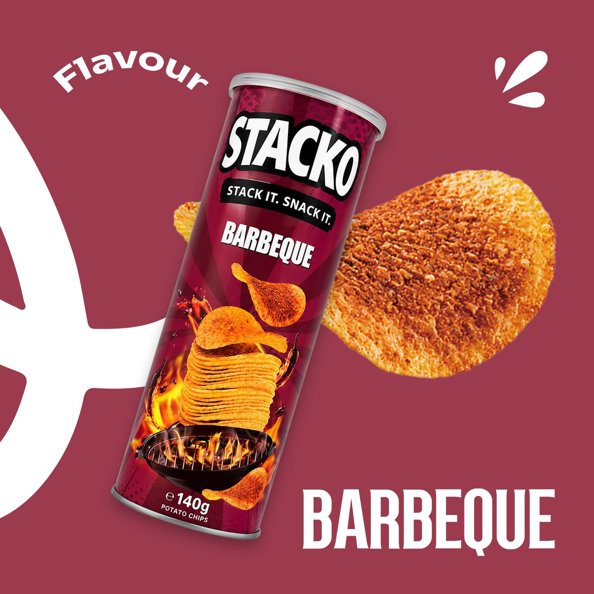 STACKO Barbeque Flavoured Potato Chips – 140g