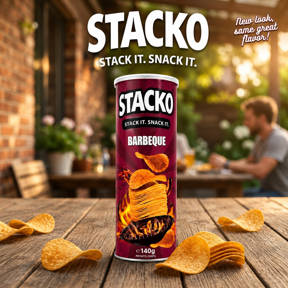 STACKO Barbeque Flavoured Potato Chips – 140g