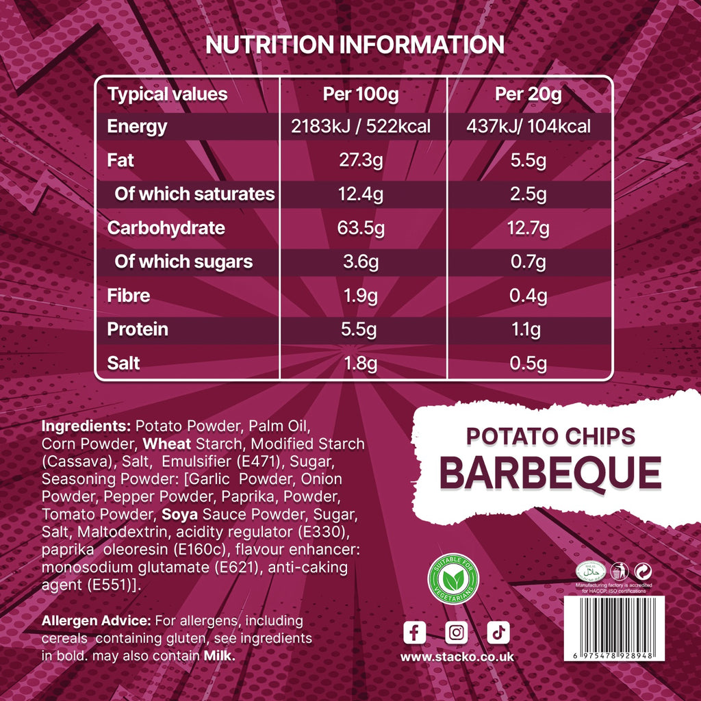STACKO Barbeque Flavoured Potato Chips – 140g
