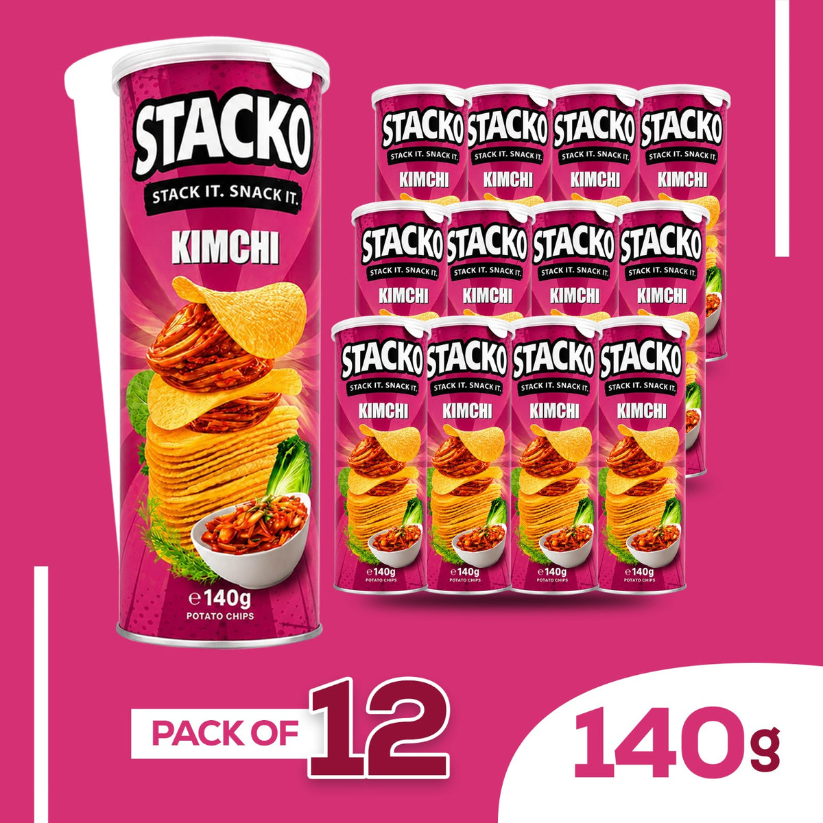 STACKO Kimchi Flavoured Potato Chips – 140g