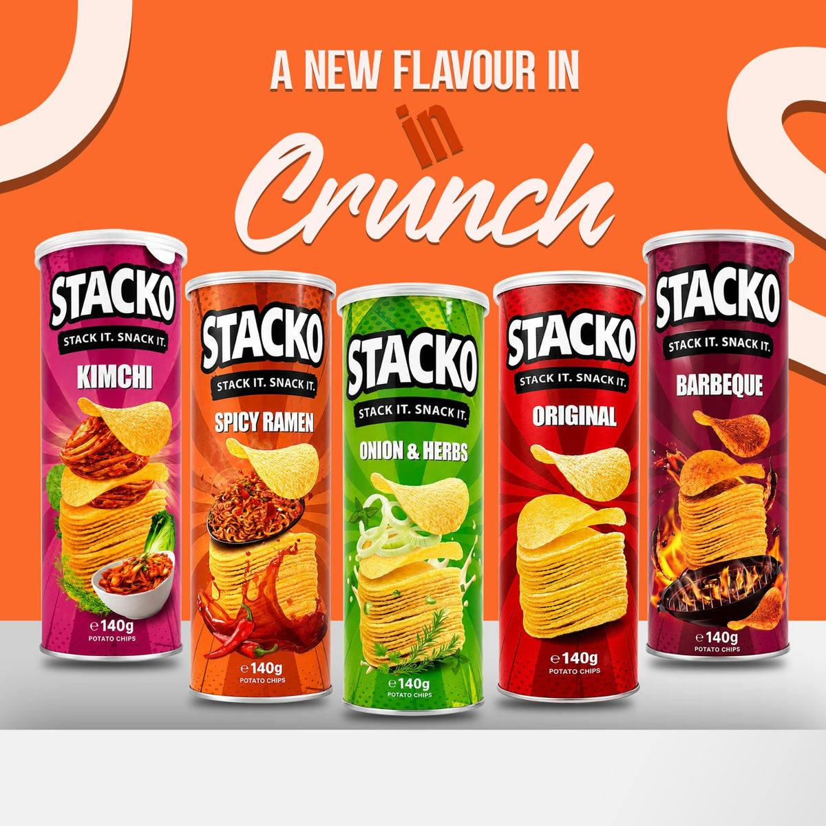 STACKO Mixed Flavour Potato Chips – Multipack of 15 (140g Each)