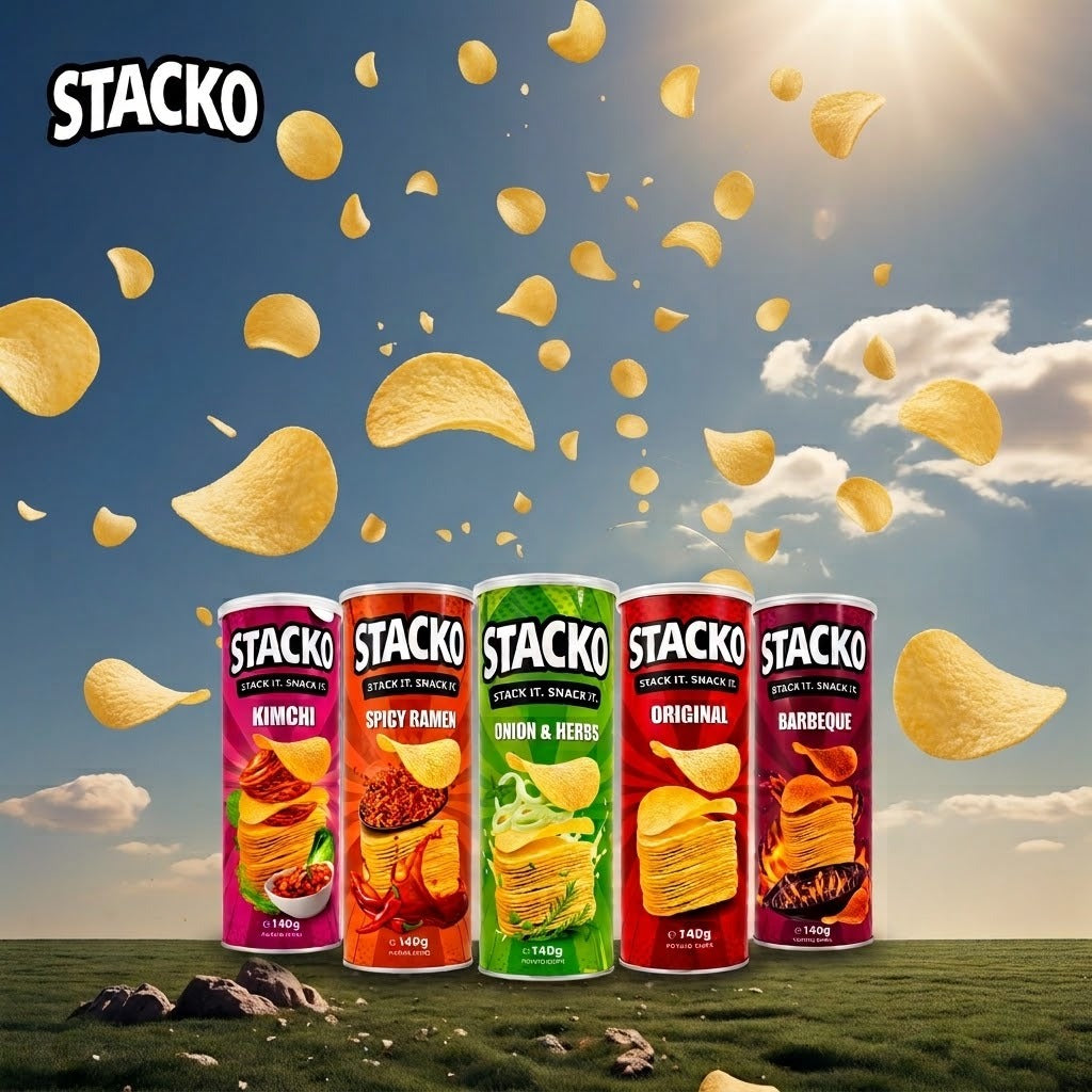 STACKO Mixed Flavour Potato Chips – Multipack of 15 (140g Each)