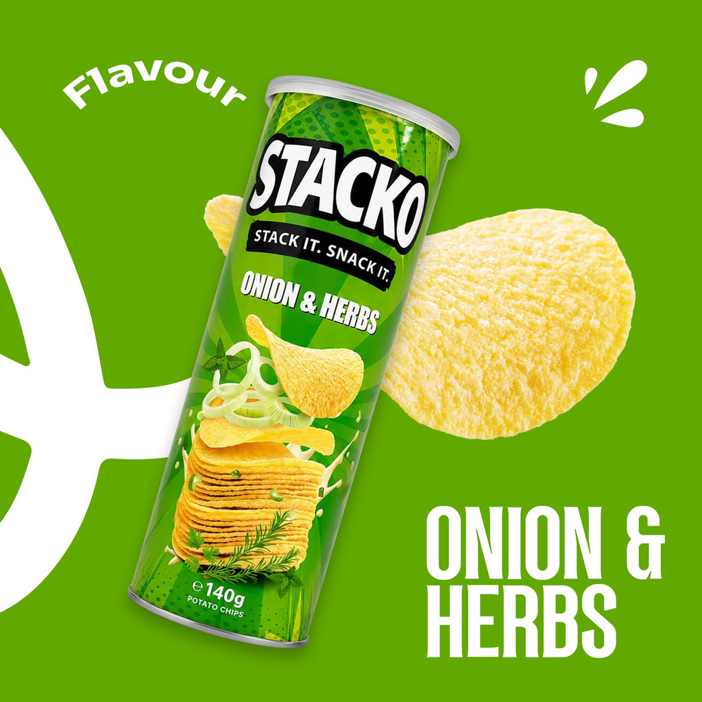 STACKO Onion & Herbs Flavoured Potato Chips – 140g