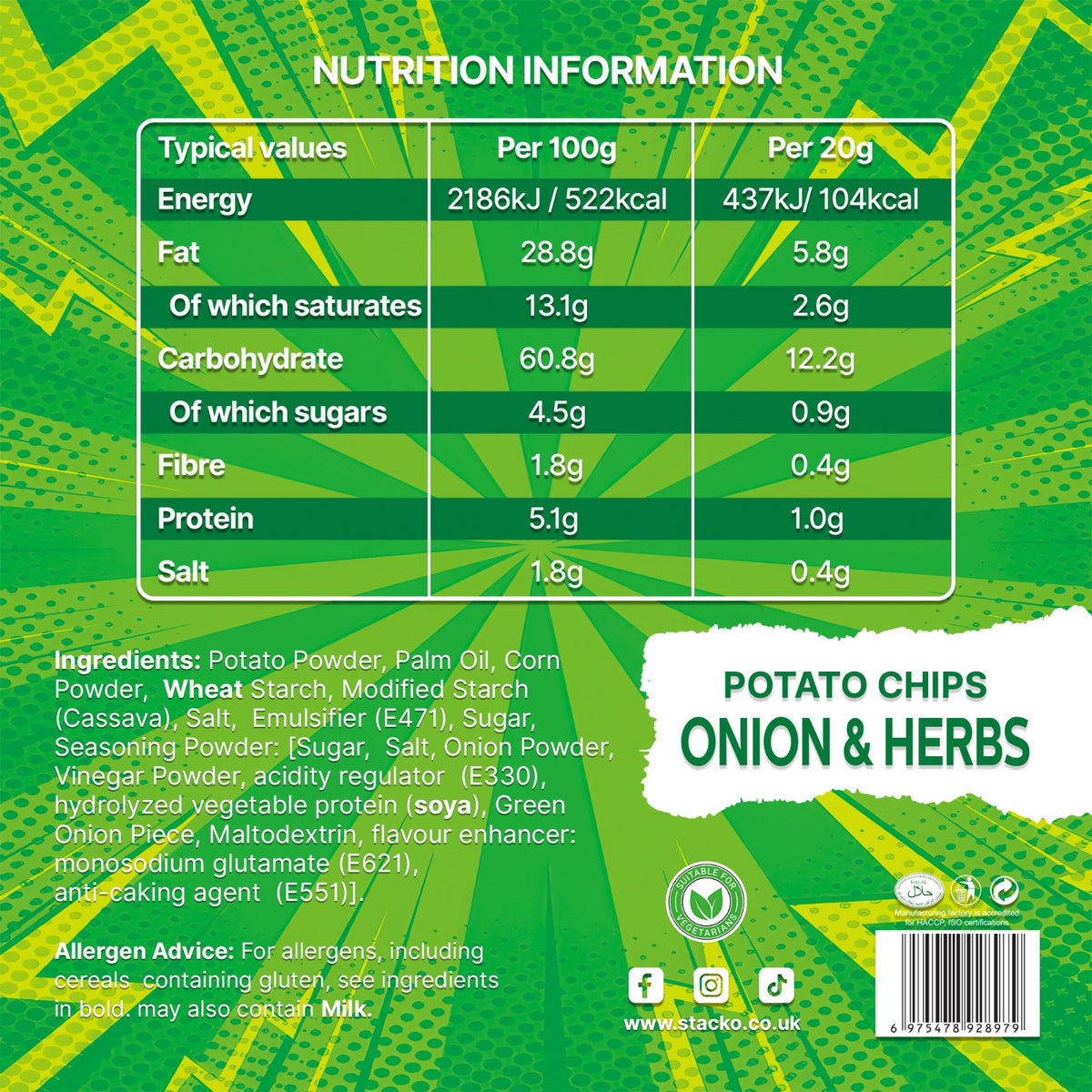 STACKO Onion & Herbs Flavoured Potato Chips – 140g