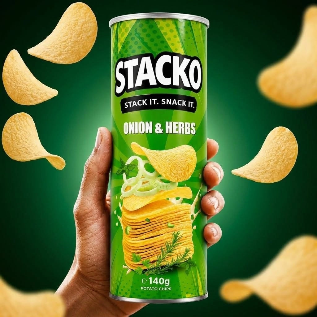 STACKO Onion & Herbs Flavoured Potato Chips – 140g