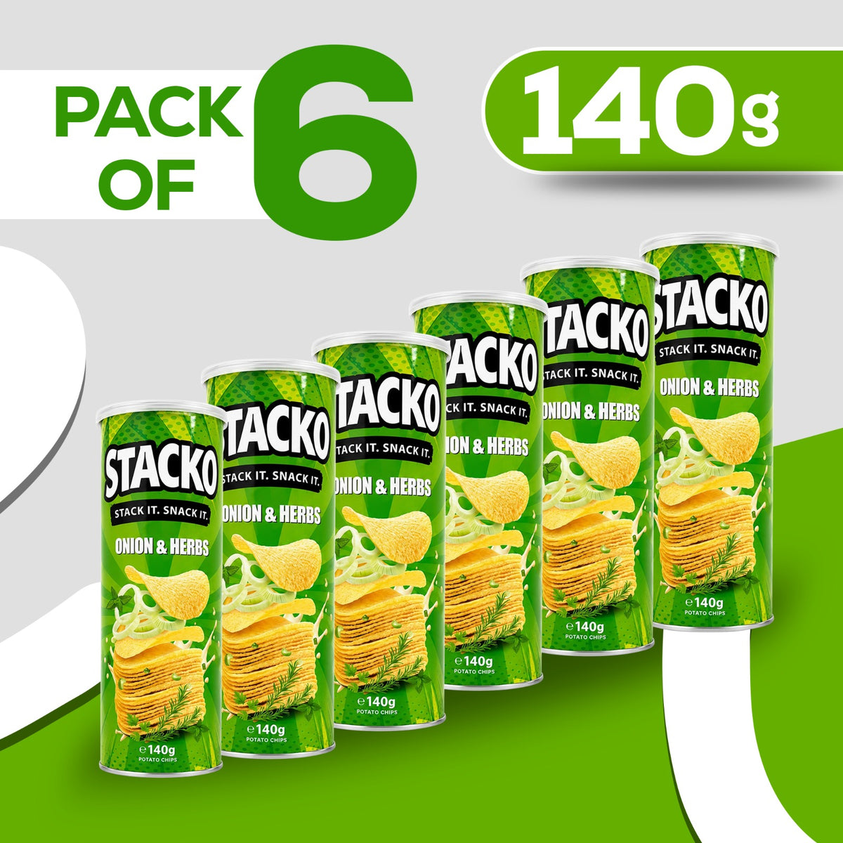 STACKO Onion & Herbs Flavoured Potato Chips – 140g