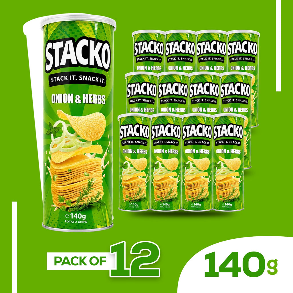 STACKO Onion & Herbs Flavoured Potato Chips – 140g
