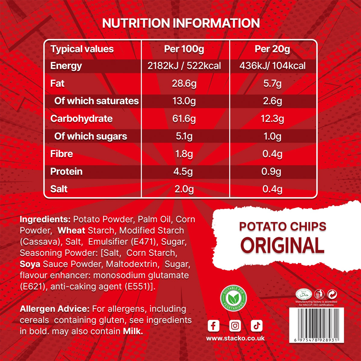 STACKO Original Potato Chips – 140g