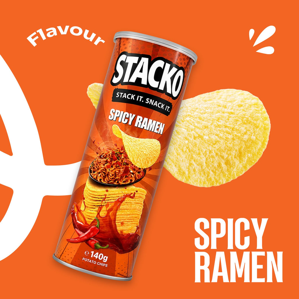 STACKO Spicy Ramen Flavoured Potato Chips – 140g