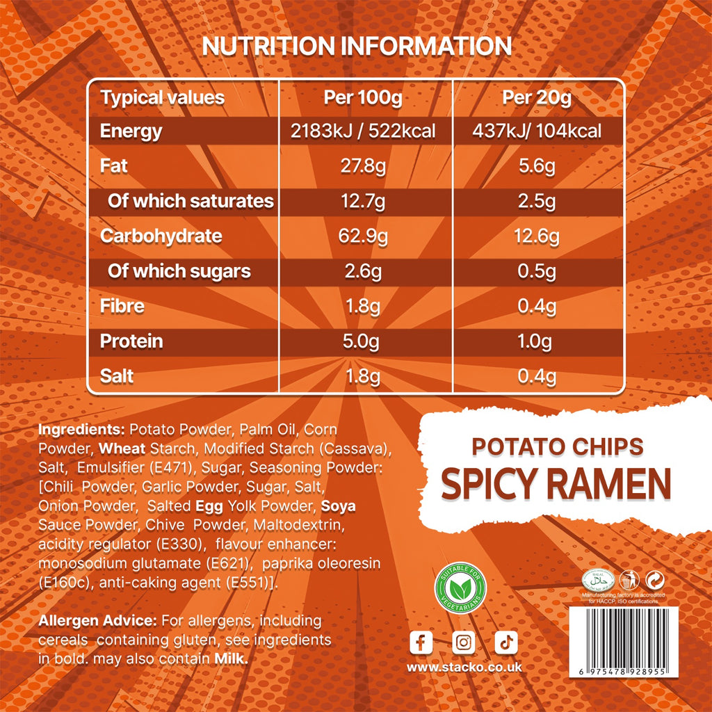 STACKO Spicy Ramen Flavoured Potato Chips – 140g