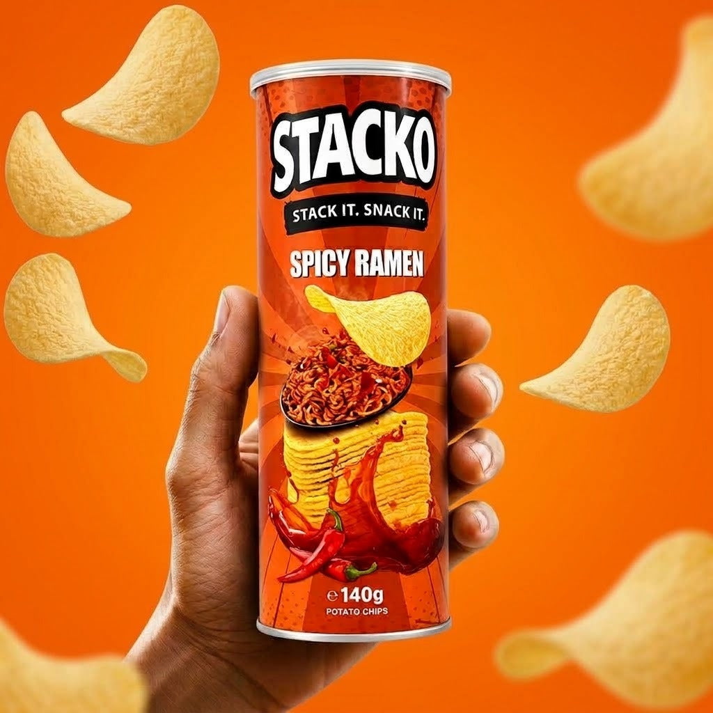STACKO Spicy Ramen Flavoured Potato Chips – 140g