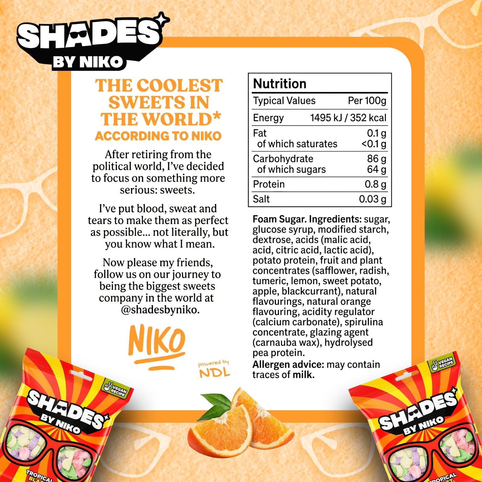 Shades by Niko Tropical Blast 18x150g Halal Vegan Chewy Fruit Sweets