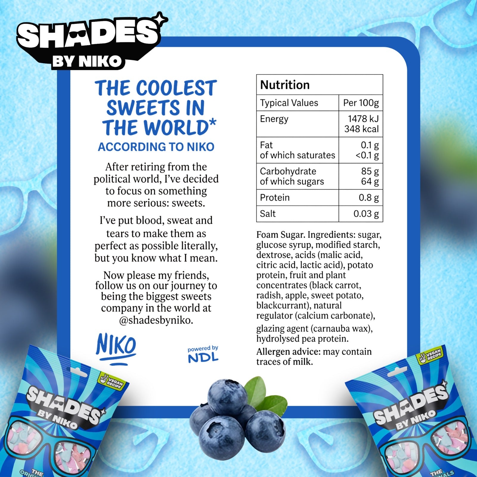 Shades by Niko The Original  18x150g Halal Vegan Chewy Fruit Sweets