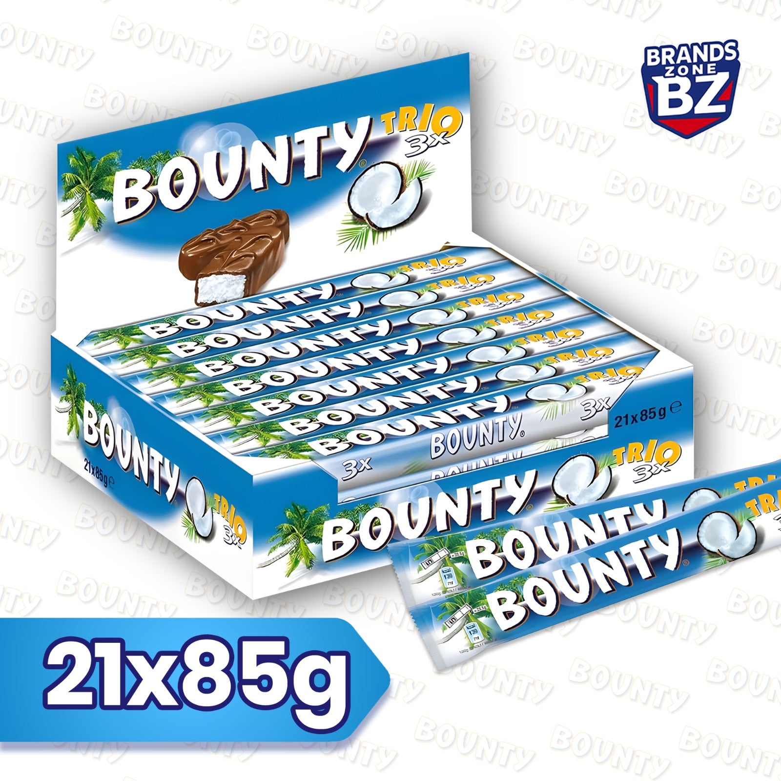 Bounty Trio Chocolate Bars 21 x 85g Multipack – Delicious Coconut Filled Milk Chocolate Treat