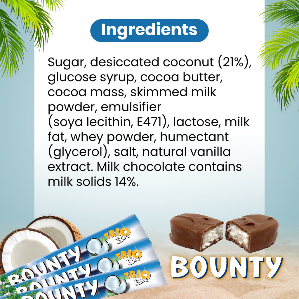 Bounty Trio Chocolate Bars 21 x 85g Multipack – Delicious Coconut Filled Milk Chocolate Treat