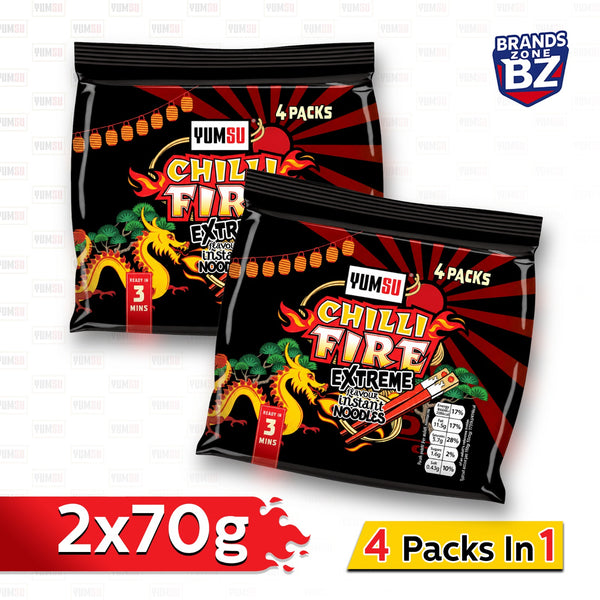 Yumsu Chilli Fire Extreme Flavour Instant Noodles, 2 x 70g (4 packs in 1)