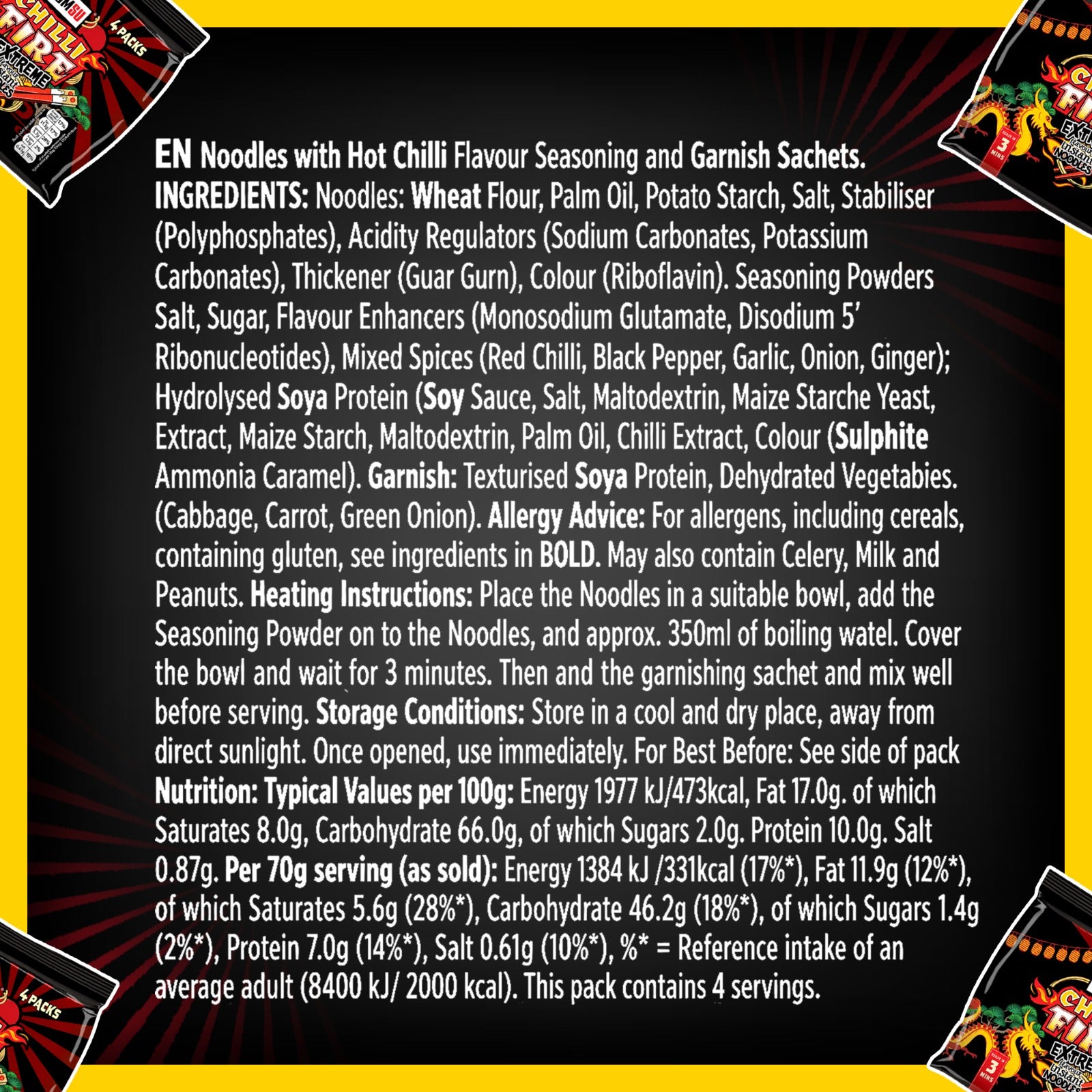 Yumsu Chilli Fire Extreme Flavour Instant Noodles, 2 x 70g (4 packs in 1)