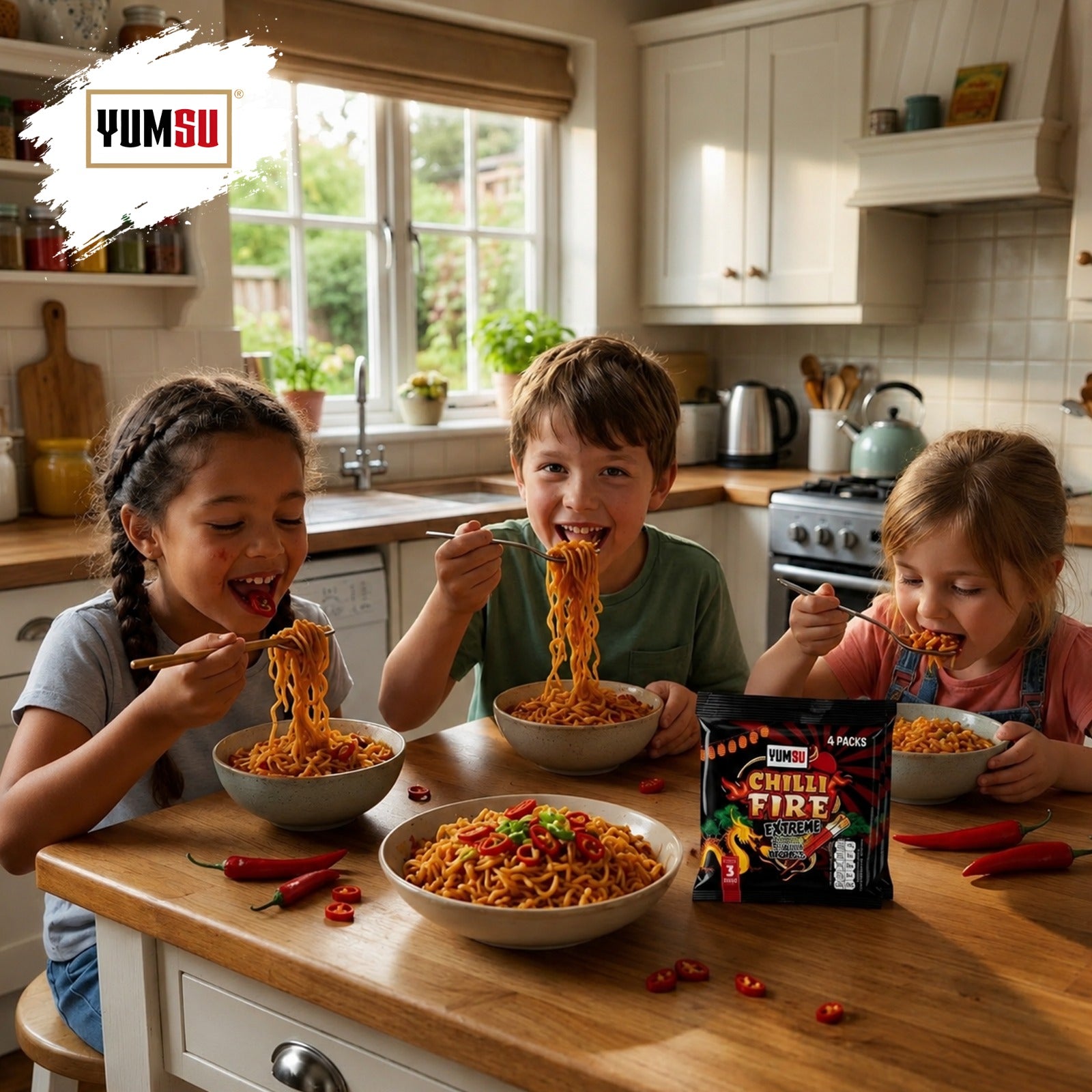 Yumsu Chilli Fire Extreme Flavour Instant Noodles, 2 x 70g (4 packs in 1)