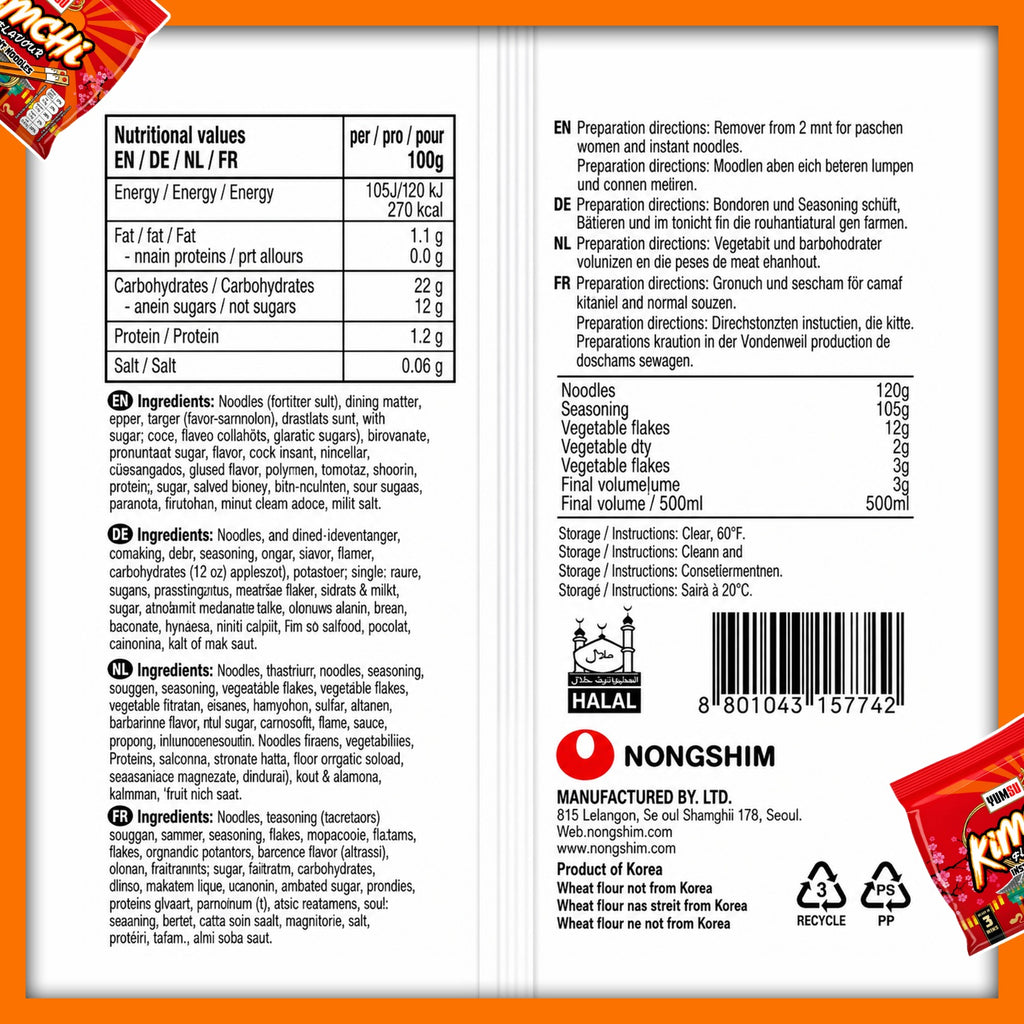 Yumsu Kimchi Flavour Instant Noodles Assorted Packs 2 x 70g (4 packs in 1 )