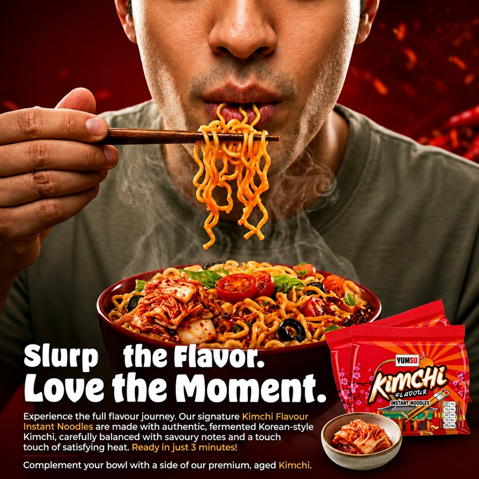 Yumsu Kimchi Flavour Instant Noodles Assorted Packs 2 x 70g (4 packs in 1 )