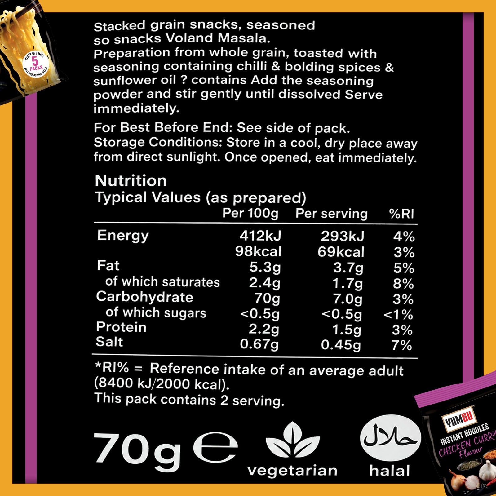 Yumsu Chicken Curry Instant Noodles – 2 x 70g (5 Pack in 1)