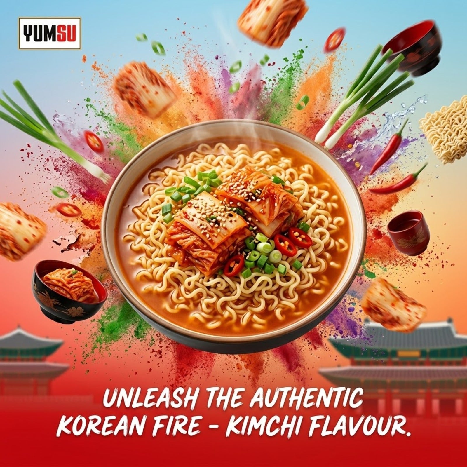 Yumsu Kimchi Flavour Instant Noodles Assorted Packs 2 x 70g (4 packs in 1 )