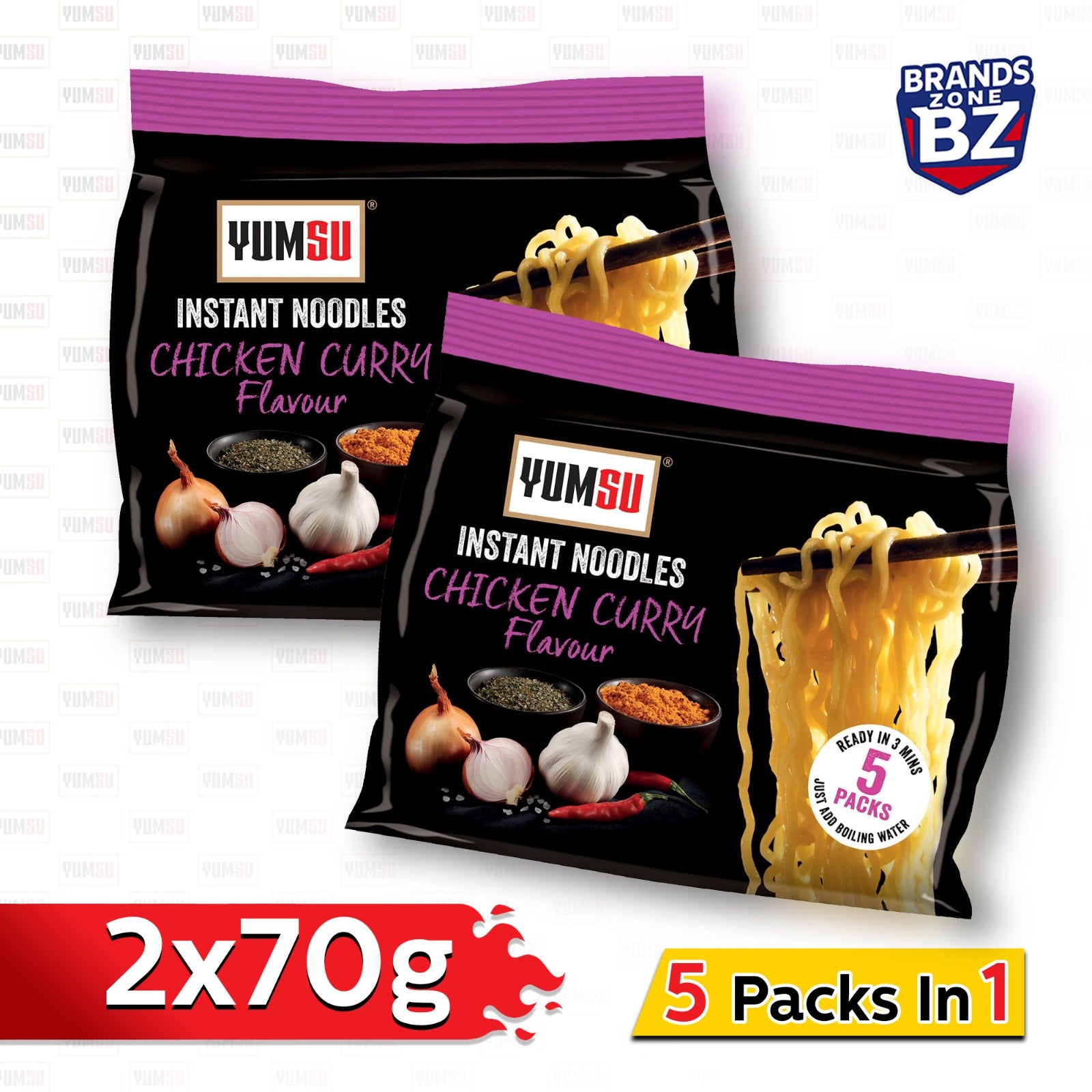 Yumsu Chicken Curry Instant Noodles – 2 x 70g (5 Pack in 1)
