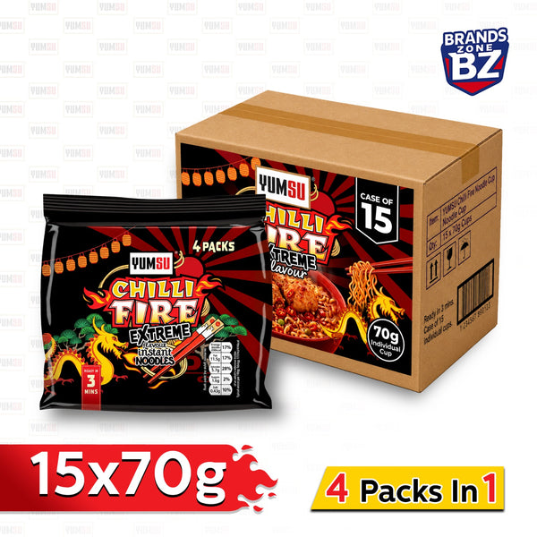 Yumsu Chilli Fire Extreme Flavour Instant Noodles, 15 x 70g (4 packs in 1)