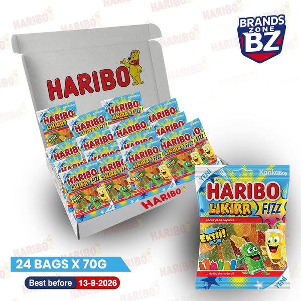 Haribo Likirr Sour Jelly Fruit Sweets Chewy Fruity Sour Candy Bulk Case 24 x 70g | Short Expiry